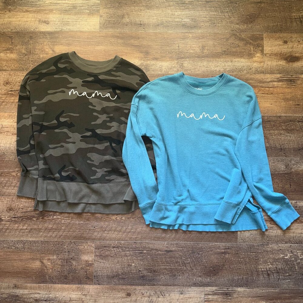 Set of two Mama Tunic Sweatshirts with Split High-Low Hem Size Medium
